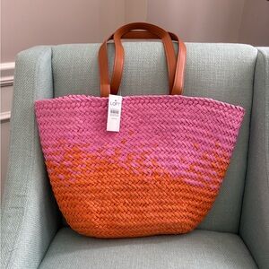 💕SPOTLIGHT💕NWT LOFT Vibrant Pink and Orange Woven Straw Tote